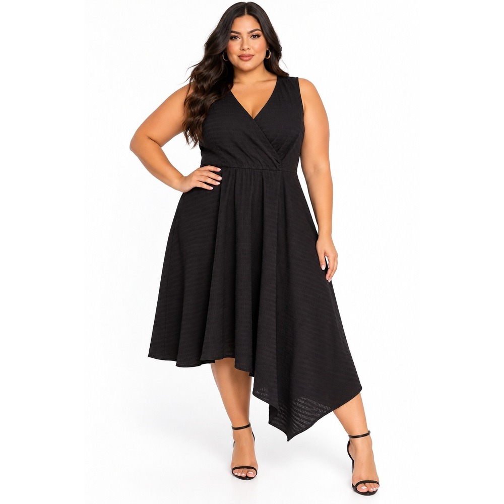 Market & Spruce Black Sleeveless Asymmetrical Hem A-Line Dress 1X NEW